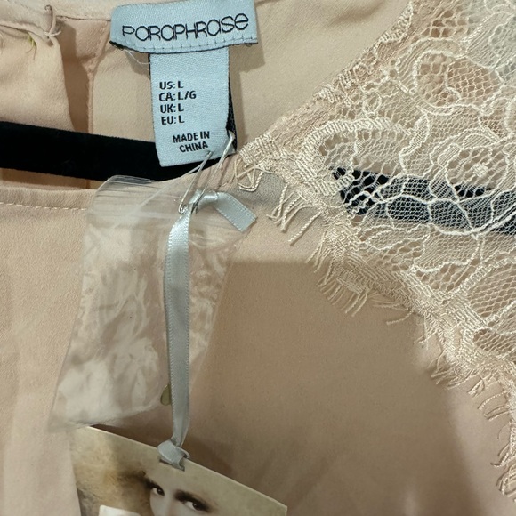 2/$20 NWT Gorgeous Paraphrase nude blouse lace shoulders button up back - Picture 4 of 8